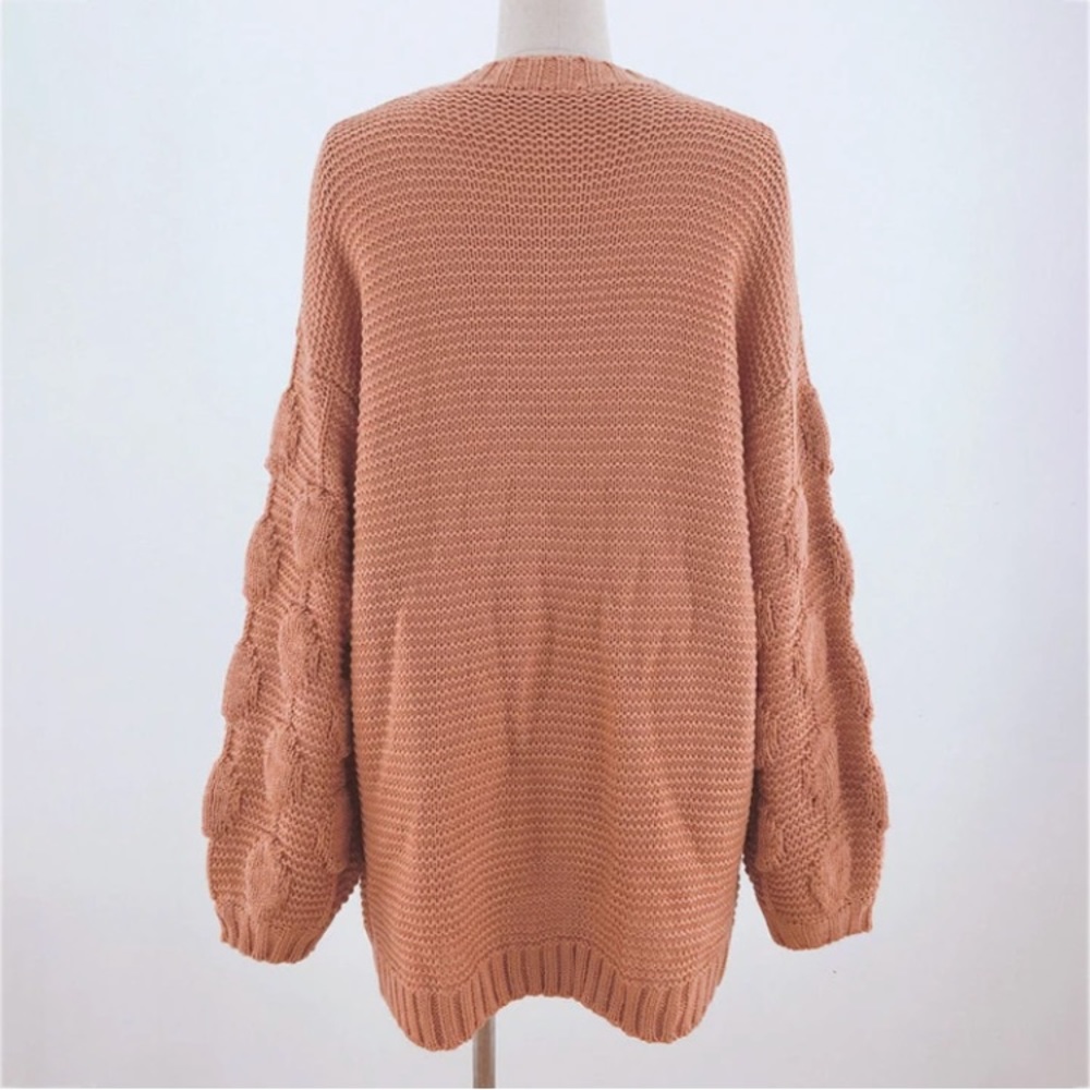 Open Cardigan Knit Bubble Detail Sleeve Sweater - Picture 7 of 8